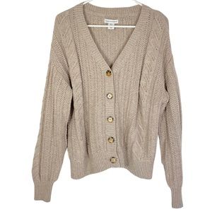 Cupcakes & Cashmere Cardigan Sweater Womens Large Tan Beige Neutral Button Down